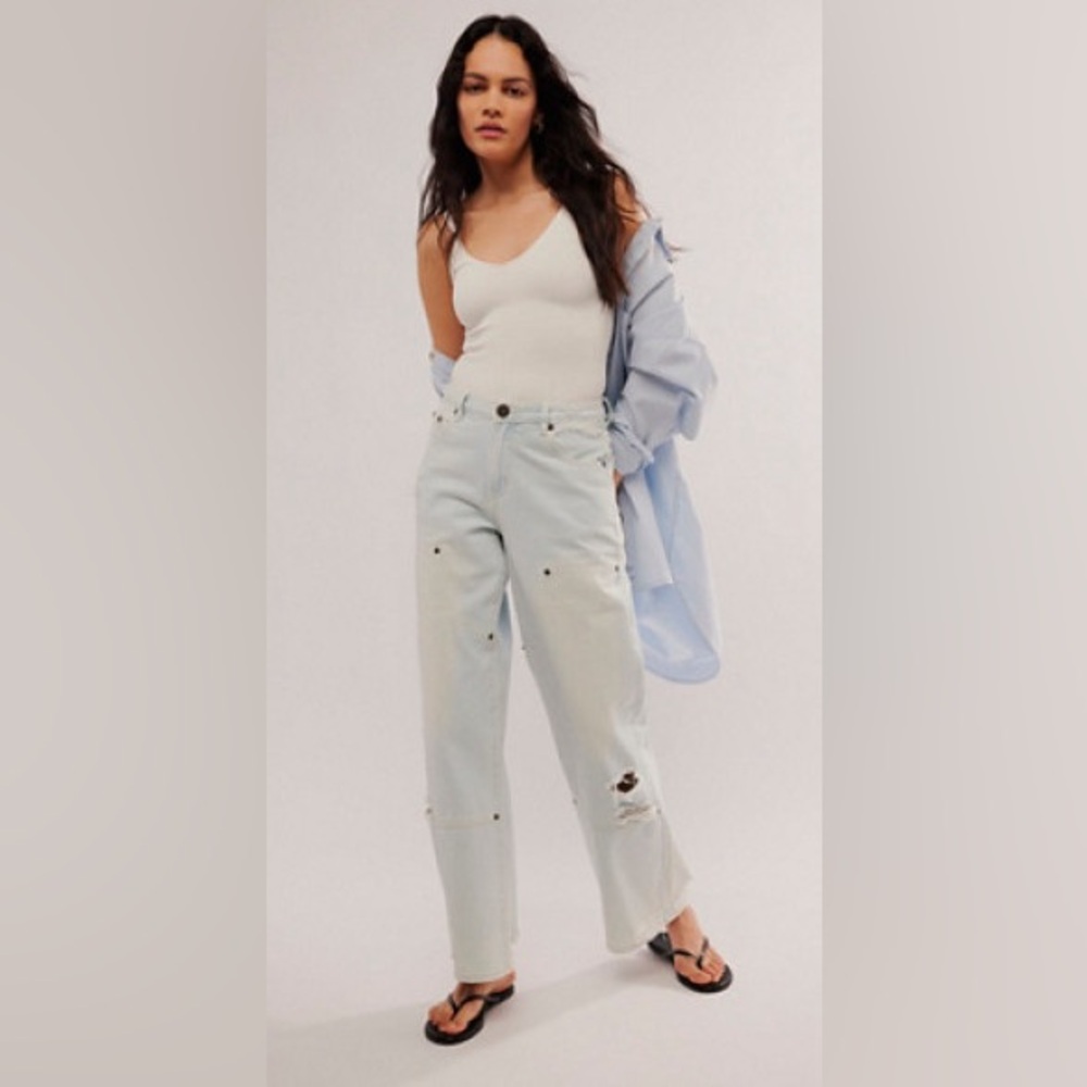 Free People One Teaspoon Jackson Mid Waist Wide Leg Denim Jeans Le Surf 90s - Picture 2 of 11